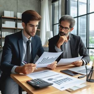 reviewing financial documents