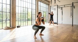 A person performing functional fitness exercises like squats